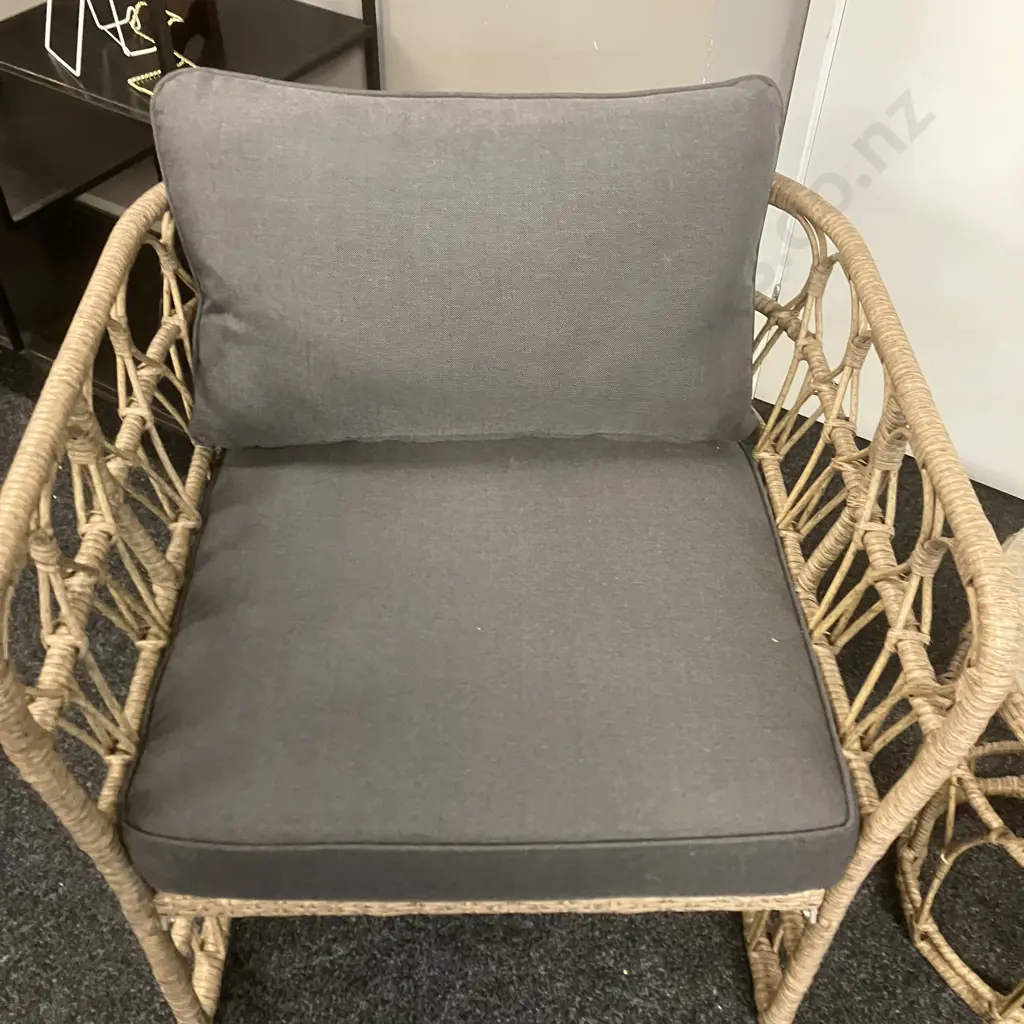 Nouveau Malay All Weather Rattan Wicker 3 Pce Outdoor Lounge Setting. Olefin Cushions, Tempered Glass Table Top Image 1++