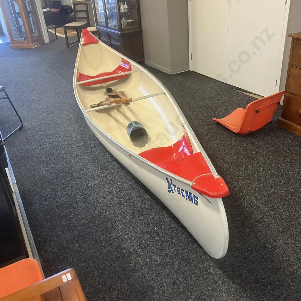 Vintage Novacraft 16' Canadian Canoe With Three Wooden Paddles, Stainless Bracket For Small Outboard Motor Image 1++