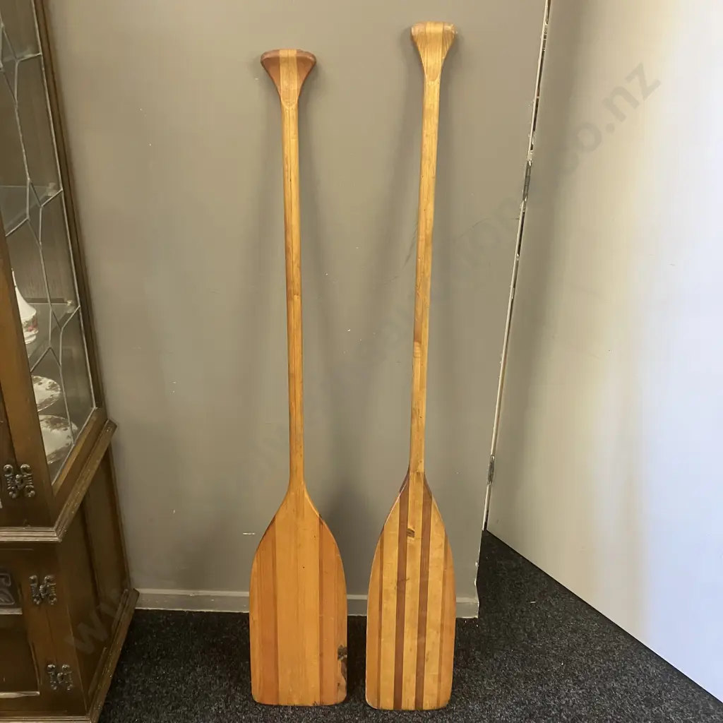 Pair of Wooden Laminated T Handle Canoe Paddles Image 1++