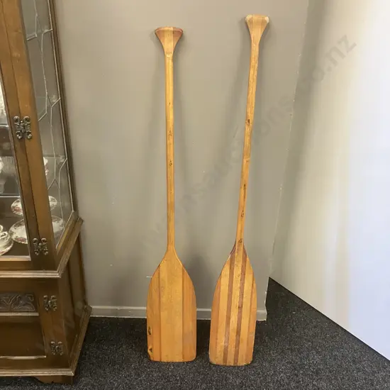Pair of Wooden Laminated T Handle Canoe Paddles