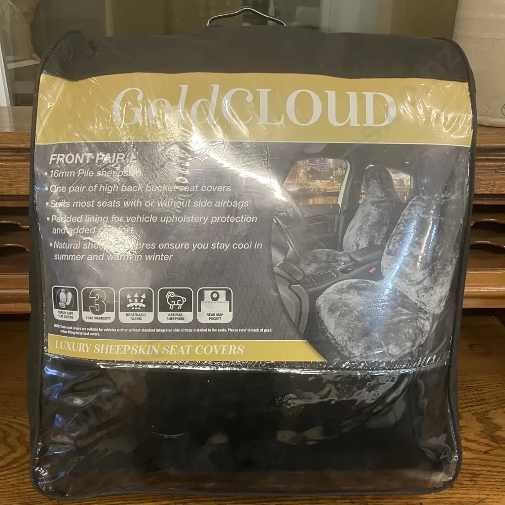GoldCLOUD Luxury Sheepskin Seat Covers - Front Pair, High Back Bucket, Black (NIB) Image 1++