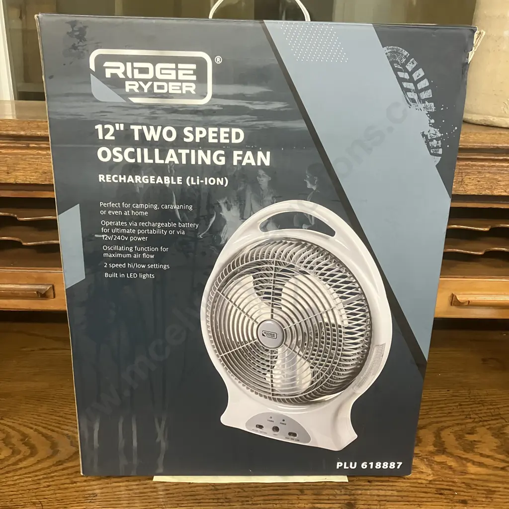 Ridge Ryder 12" Two Speed Oscillating Fan Rechargeable (Li-Ion) Image 1++