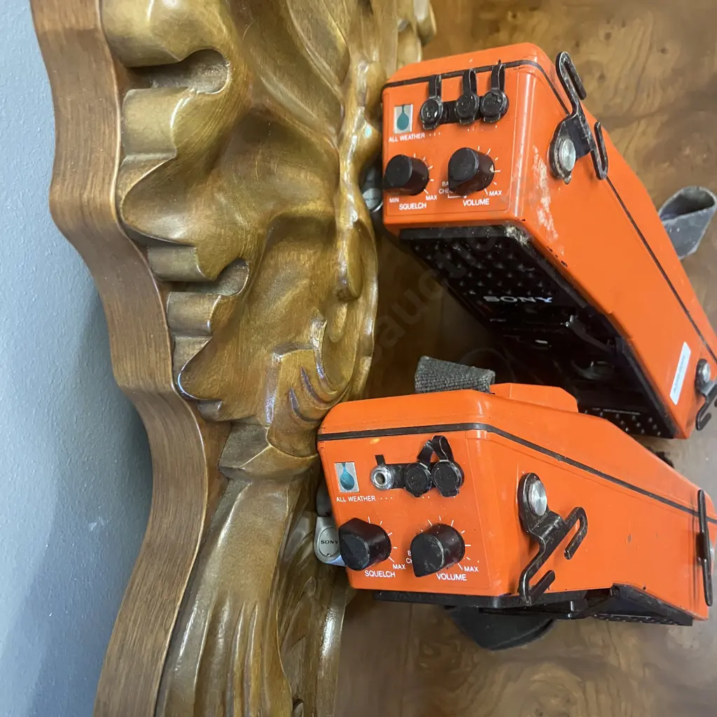 Pair of Sony Transceiver ICB-300W Walkie Talkies IC+FET, 27.240MHz, Orange - Vintage 1970's Japan Image 1++