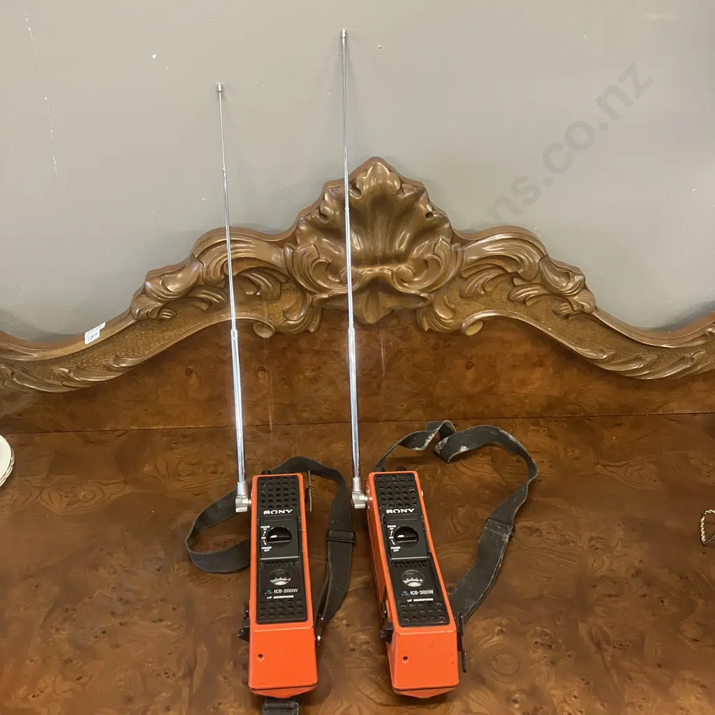 Pair of Sony Transceiver ICB-300W Walkie Talkies IC+FET, 27.240MHz, Orange - Vintage 1970's Japan Image 1++
