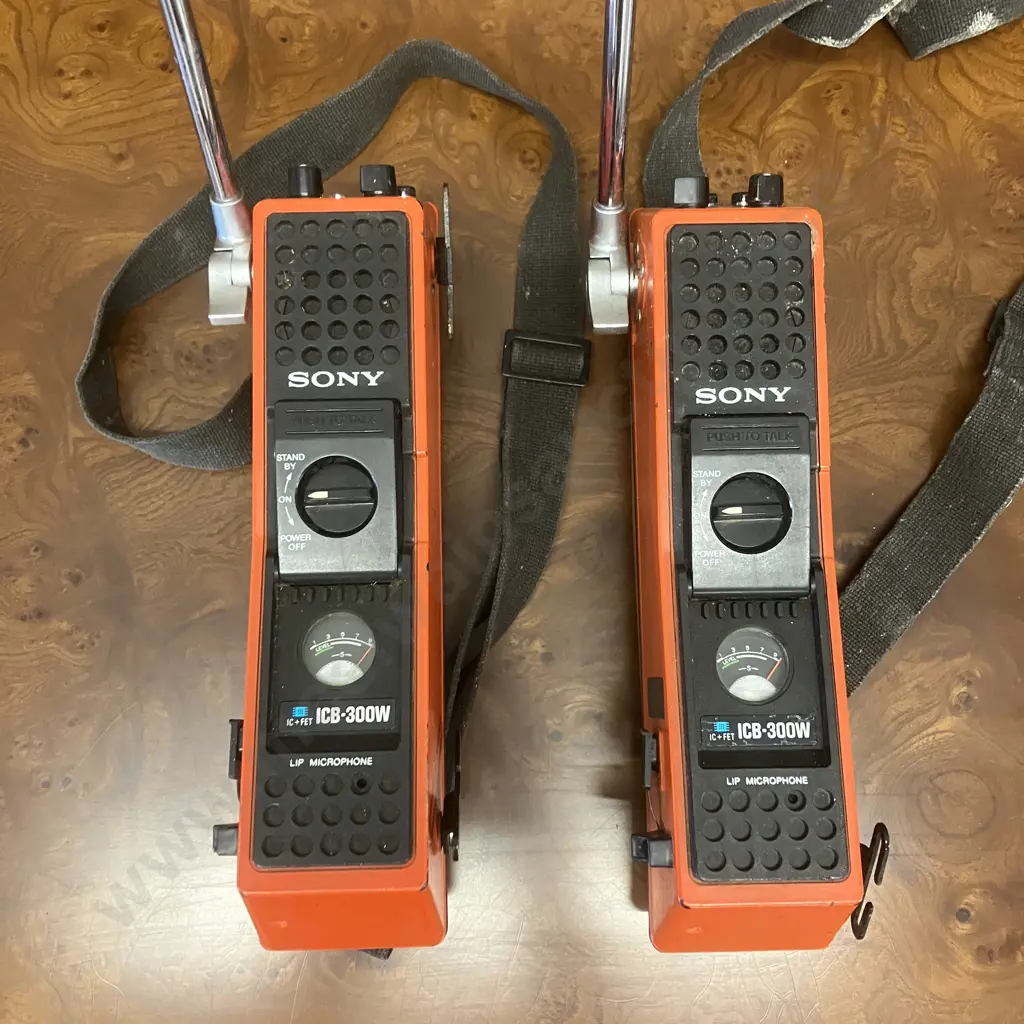 Pair of Sony Transceiver ICB-300W Walkie Talkies IC+FET, 27.240MHz, Orange - Vintage 1970's Japan Image 1++
