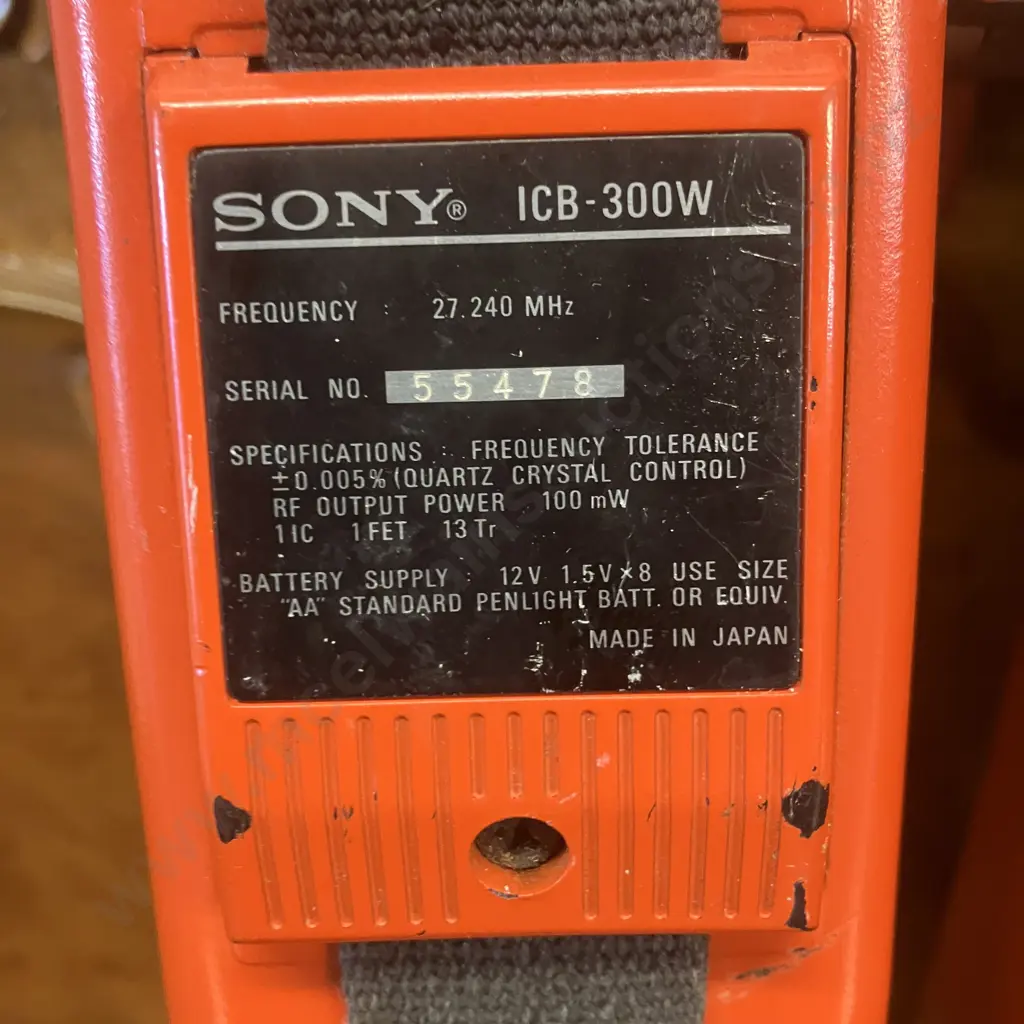 Pair of Sony Transceiver ICB-300W Walkie Talkies IC+FET, 27.240MHz, Orange - Vintage 1970's Japan Image 1++