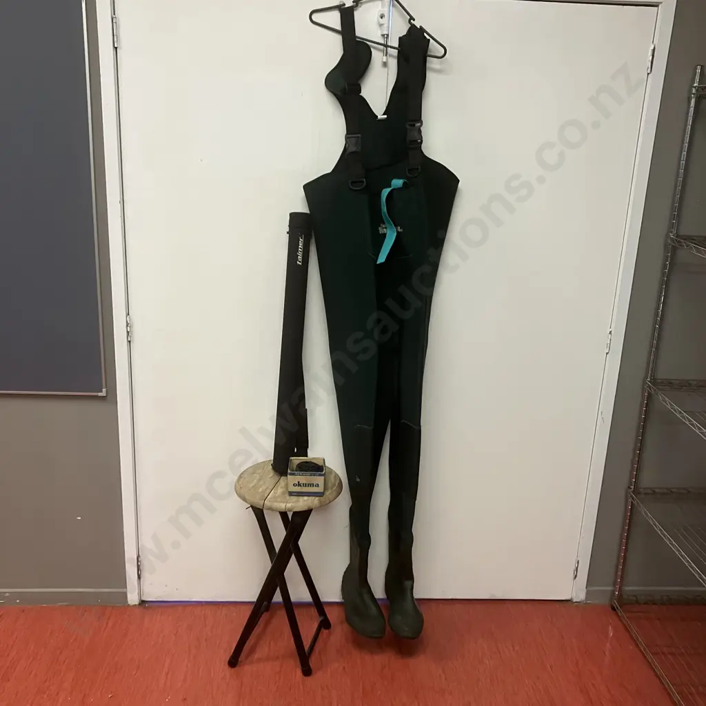 Taimer Fly Rod (9'.0" Line #6 4Pce) With Case, Okuma AirFrame AF4/6 Reel & Snowbee Classic Size 10 Waders Image 1++