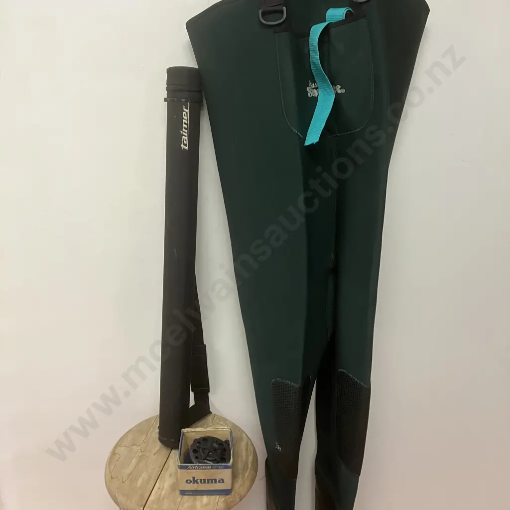 Taimer Fly Rod (9'.0" Line #6 4Pce) With Case, Okuma AirFrame AF4/6 Reel & Snowbee Classic Size 10 Waders Image 1++