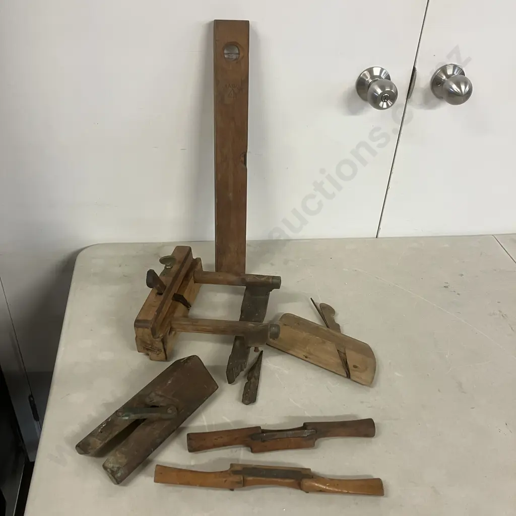 Antique Plough Plane (As Found), Spoke Shaves, Wooden Stabila Level Etc Image 1++
