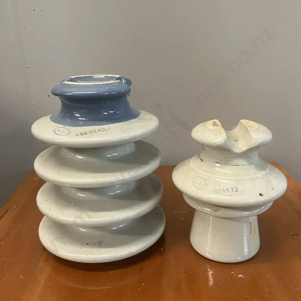 NZI Insulators - Grey Glazed, Stamped & Numbered. H21cm & 15cm Image 1++