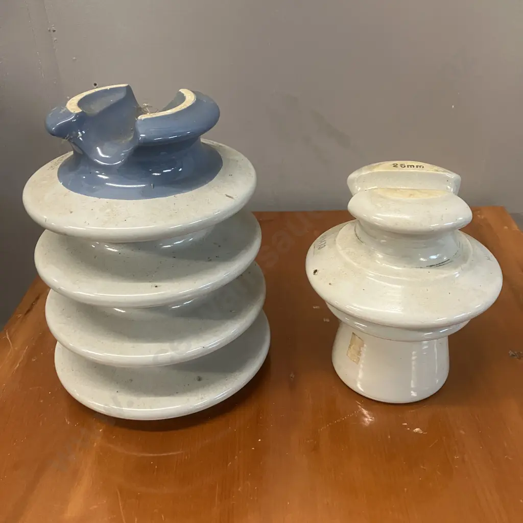 NZI Insulators - Grey Glazed, Stamped & Numbered. H21cm & 15cm Image 1++