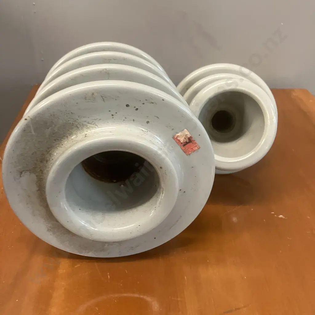 NZI Insulators - Grey Glazed, Stamped & Numbered. H21cm & 15cm Image 1++
