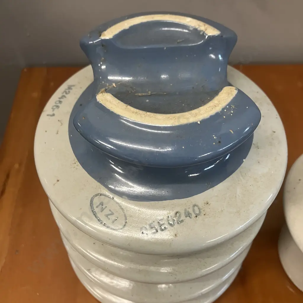 NZI Insulators - Grey Glazed, Stamped & Numbered. H21cm & 15cm Image 1++