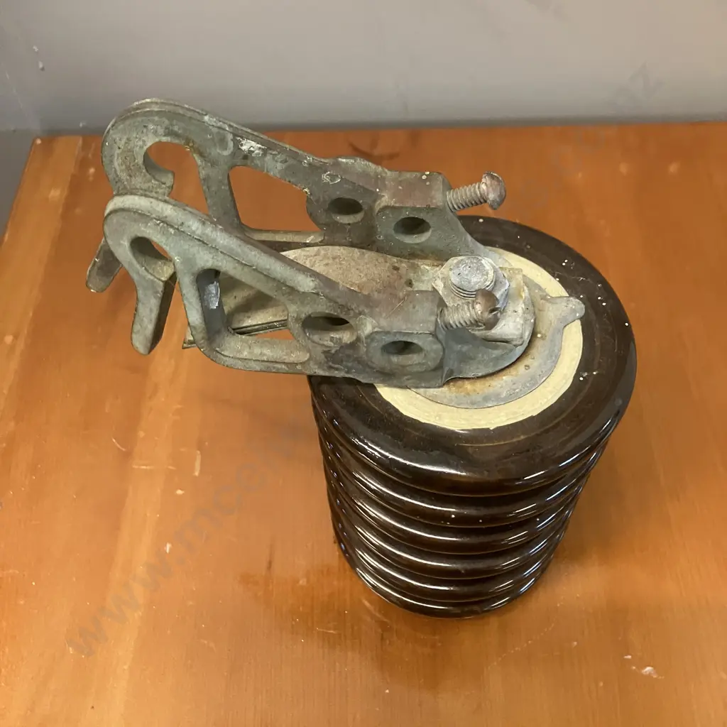 Vintage Brown Glazed Ceramic High Voltage Electrical Insulator. H21cm Image 1++