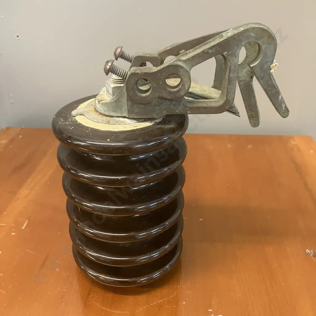 Vintage Brown Glazed Ceramic High Voltage Electrical Insulator. H21cm Image 1++