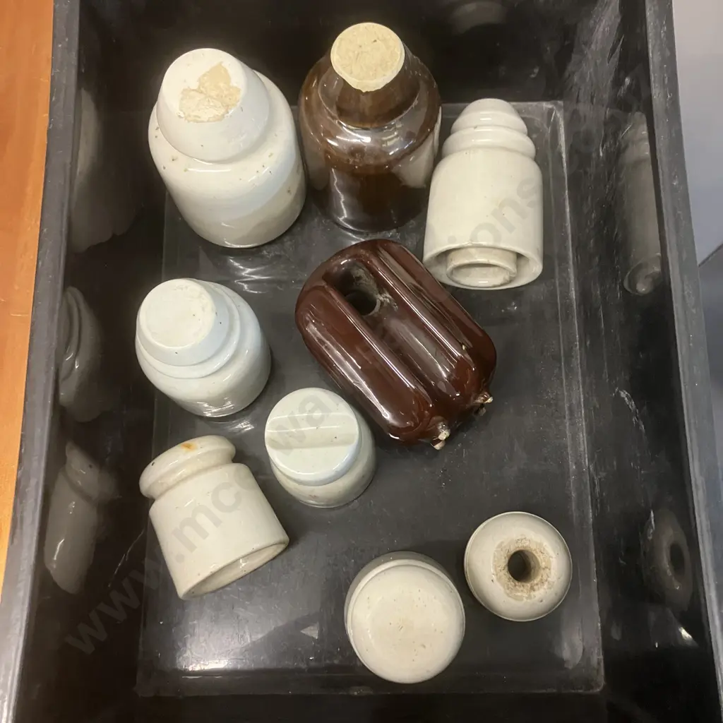 Vintage Assorted Porcelain Ceramic Glazed Insulators x 9 Image 1++