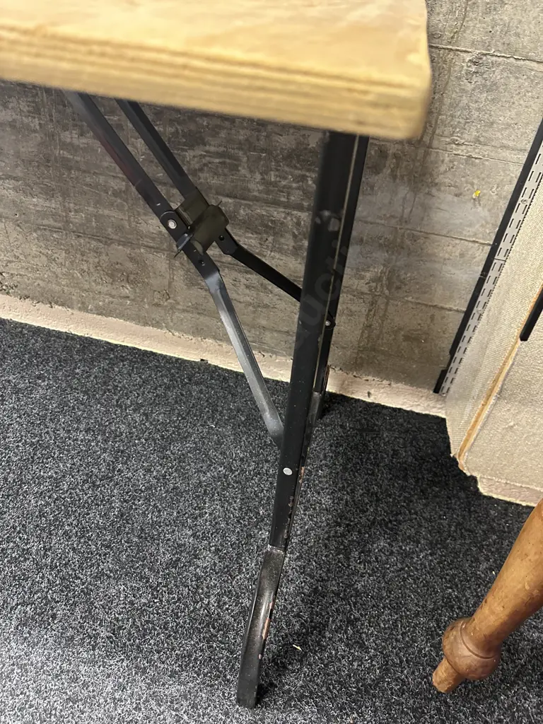 Vintage Plywood Top Trestle Table With Black Metal Folding Base. H75 W150 D67cm Image 1++