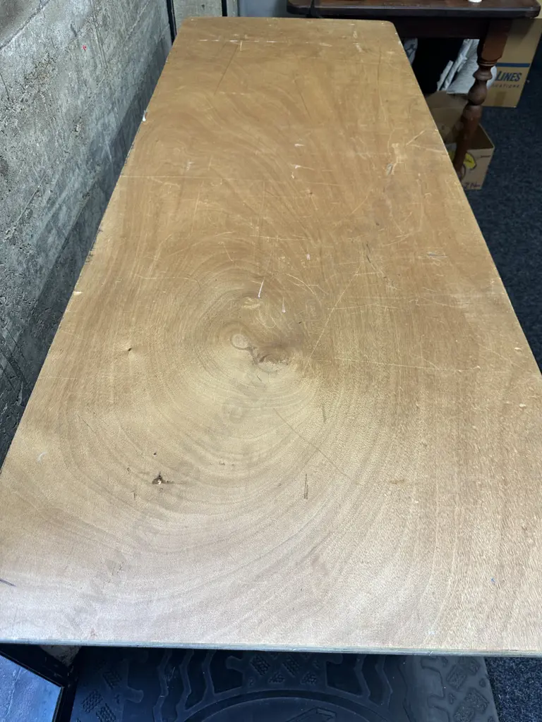 Vintage Plywood Top Trestle Table With Black Metal Folding Base. 180 x 67cm Image 1++