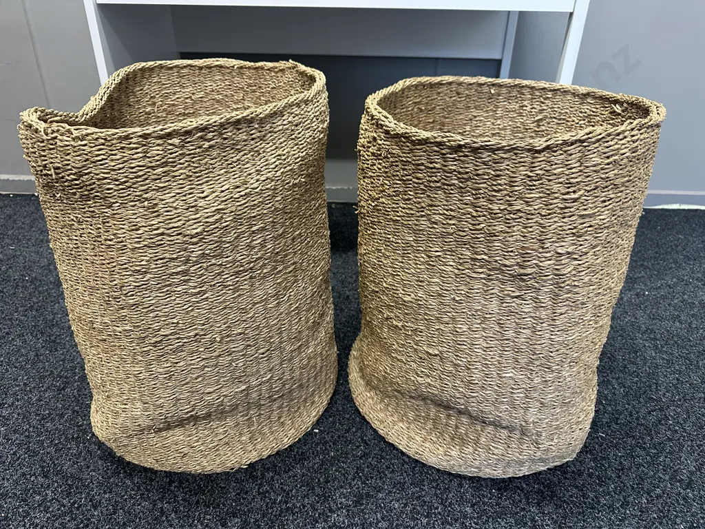 Pair Of Woven Seagrass Baskets H54cm. Image 1++