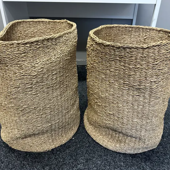 Pair Of Woven Seagrass Baskets H54cm.