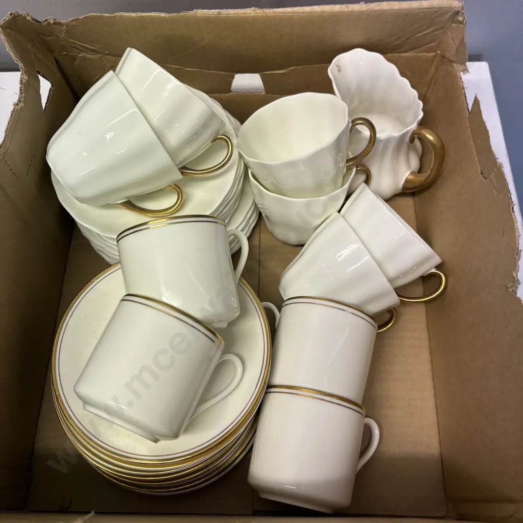 Assorted Royal Doulton and Royal Worcester Teaware. White with gilded trim Image 1++