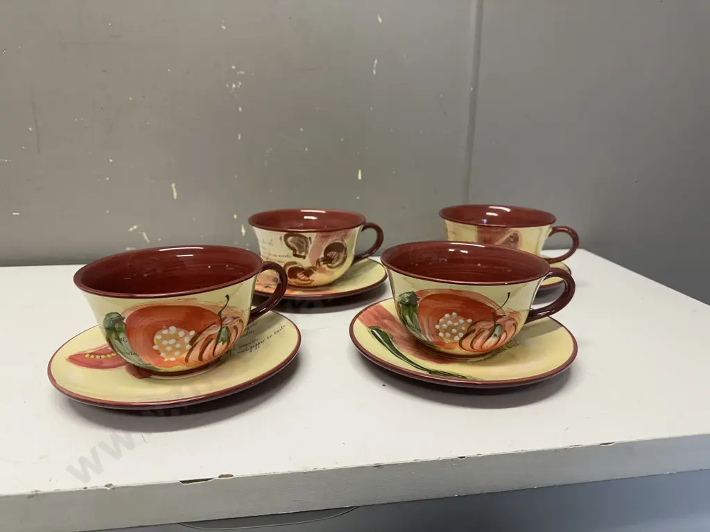 Living Art A LA CARTE Large Cups & Saucers x4 With Soup Recipes On  Image 1++