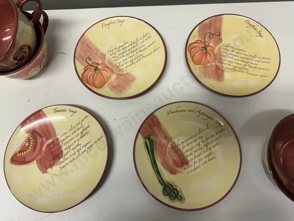 Living Art A LA CARTE Large Cups & Saucers x4 With Soup Recipes On  Image 1++