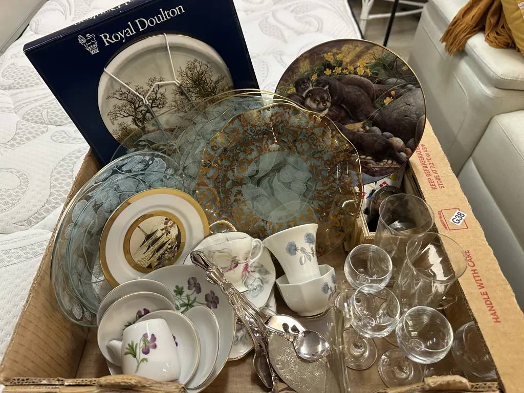 Assorted China & Glass Items Including  Royal Doulton Collector Plates, Wedgwood, Silverware Etc Image 1++