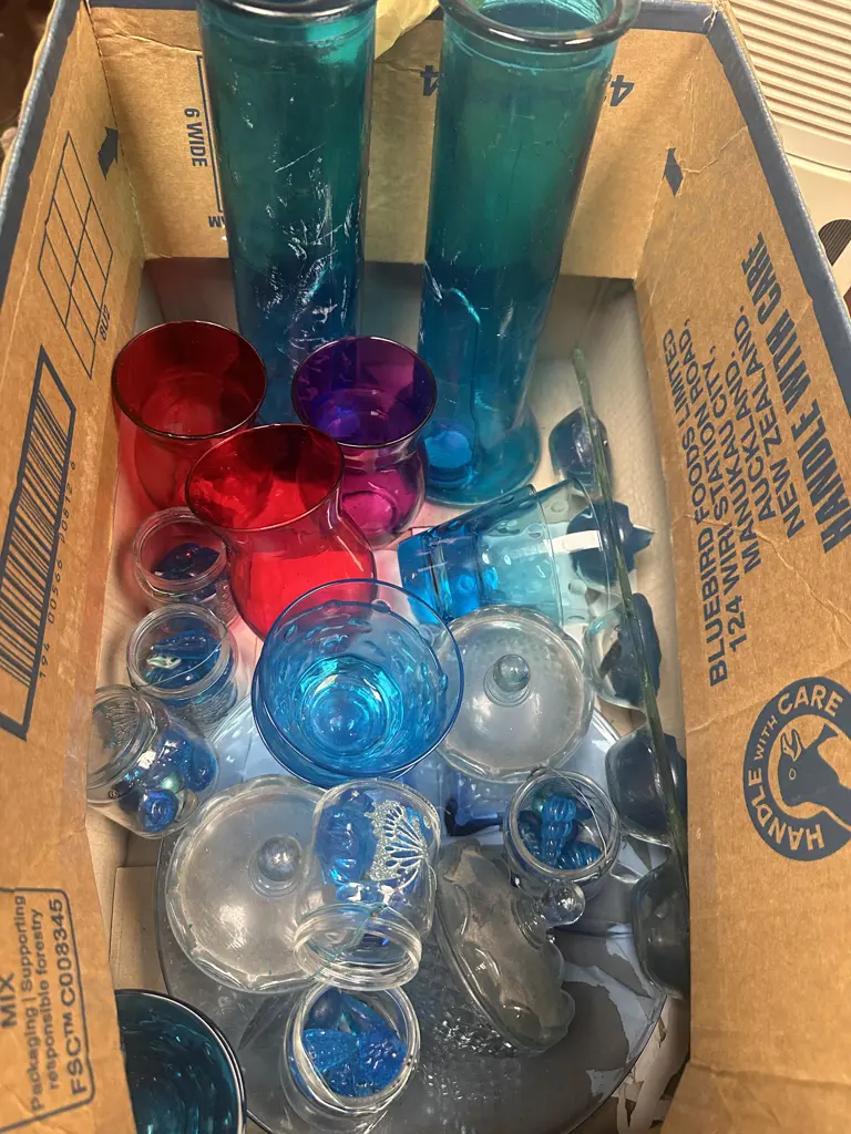 Selection Of Vases, Blue Glass Ware, Candles Etc Image 1++