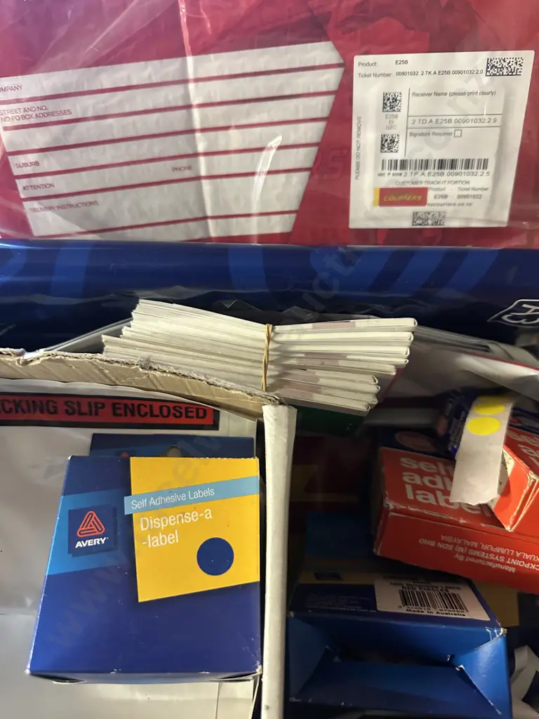 Box Of Assorted x2 Including Stationary, High Viz Builders Strapping Etc Image 1++