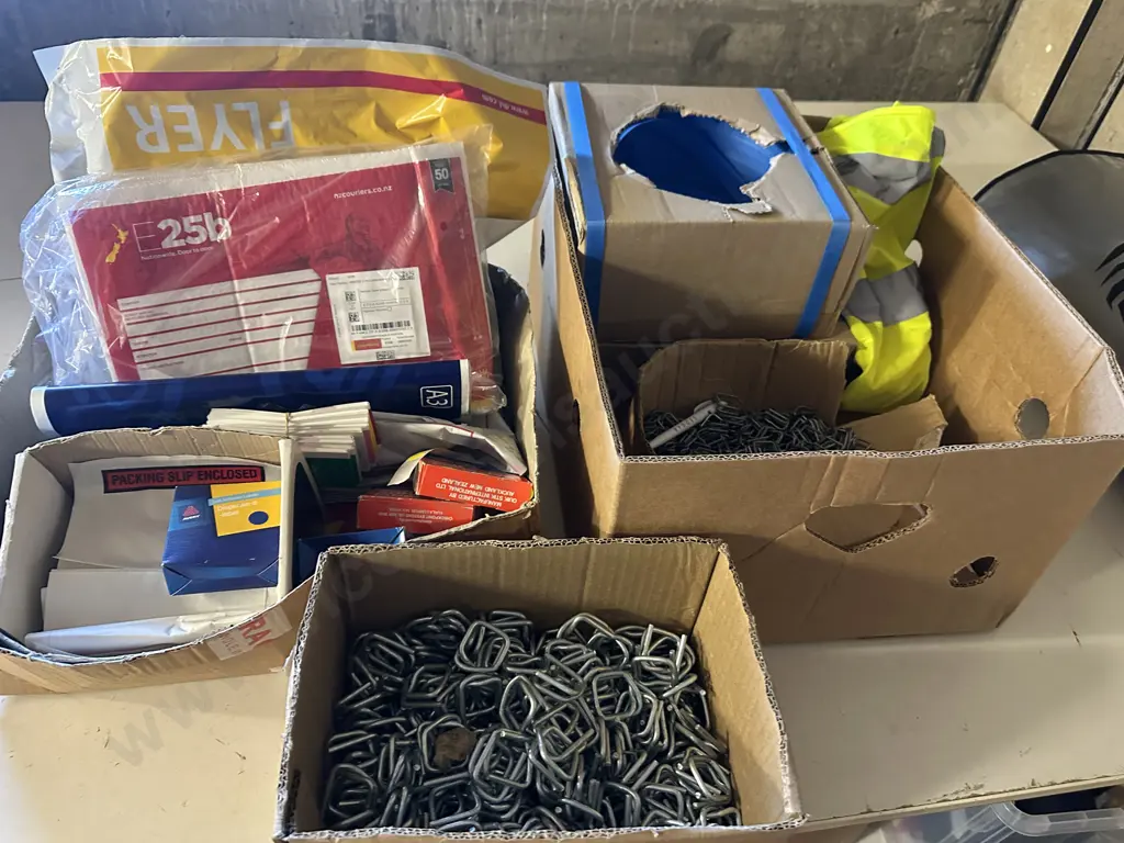Box Of Assorted x2 Including Stationary, High Viz Builders Strapping Etc Image 1++