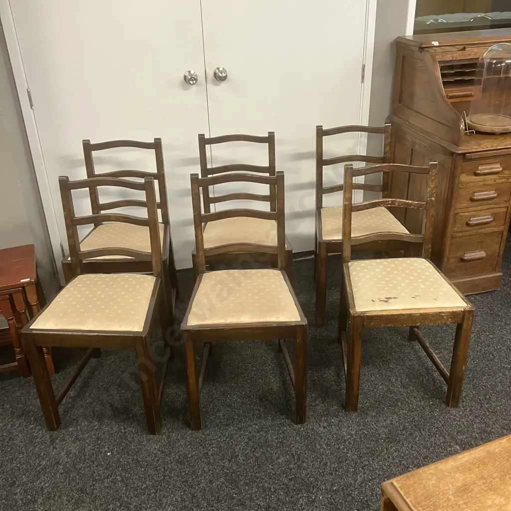 Set of 6 Vintage Ladderback Dining Side Chairs Image 1++