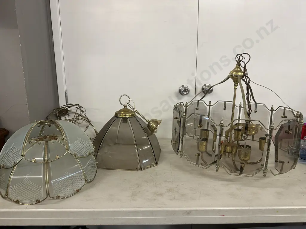 Selection Of Vintage Lights Glass & Brass & Shades (as found) Image 1++