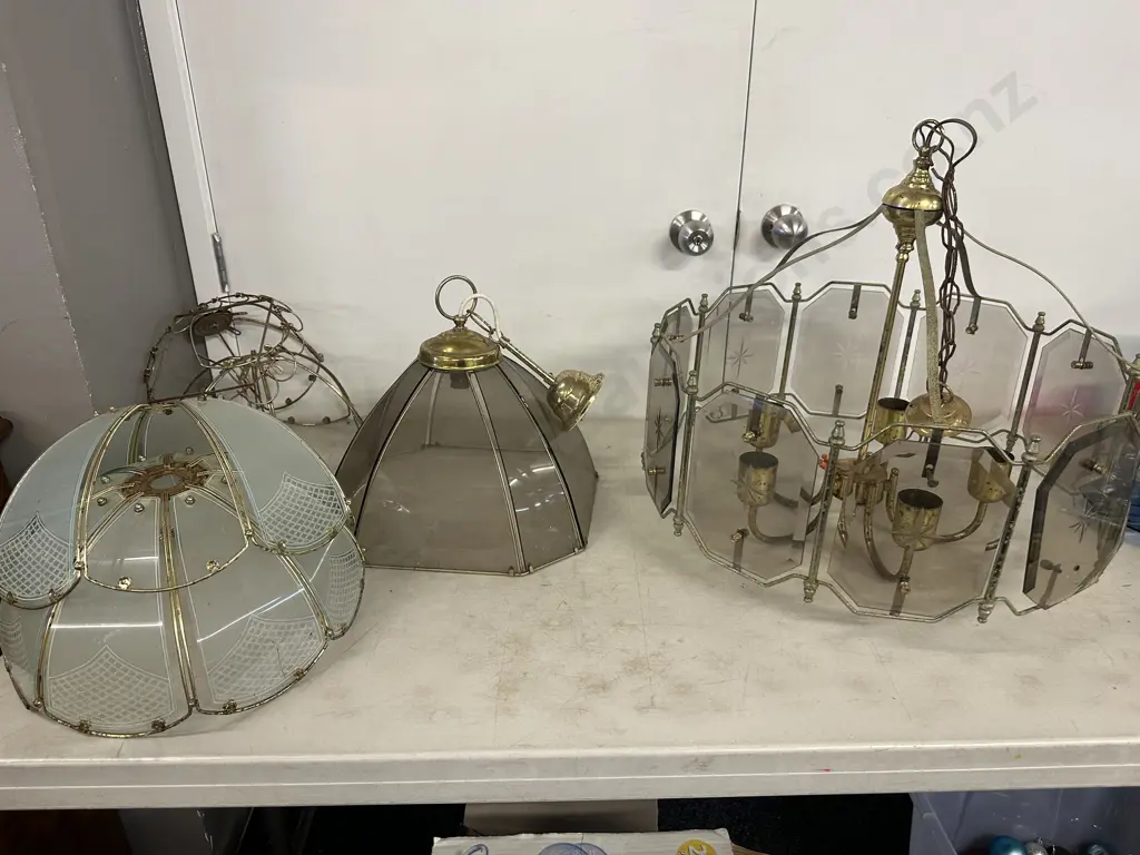 Selection Of Vintage Lights Glass & Brass & Shades (as found) Image 1++