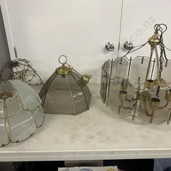 Selection Of Vintage Lights Glass & Brass & Shades (as found)