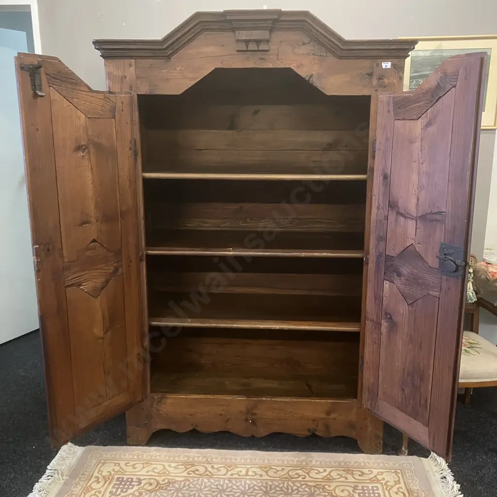 Antique 2 Door Armoire With Shelves & Key. H189 W125 D58cm Image 1++