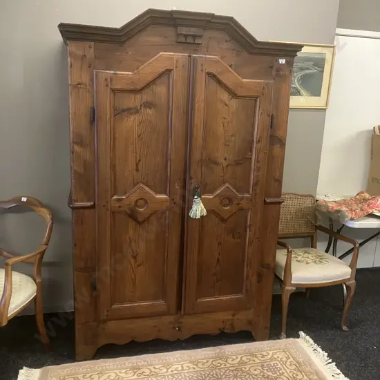 Antique 2 Door Armoire With Shelves & Key. H189 W125 D58cm