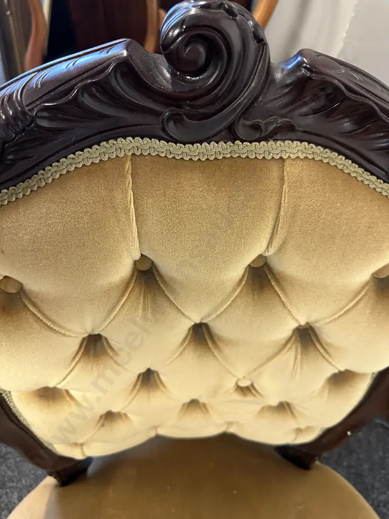 Victorian Mahogany Open Armchair. Button Backed Gold Draylon Upholstered Image 1++