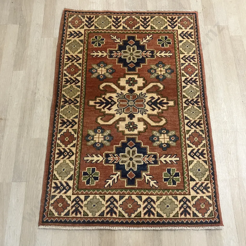 Ghazni Kazak Hand Knotted Tribal Rug With COA 125 x 85cm - Pamir Rugs, Aged Image 1++