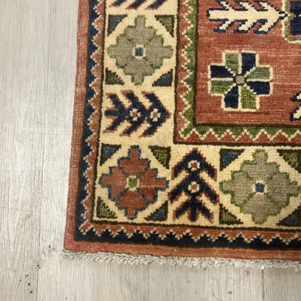Ghazni Kazak Hand Knotted Tribal Rug With COA 125 x 85cm - Pamir Rugs, Aged Image 1++