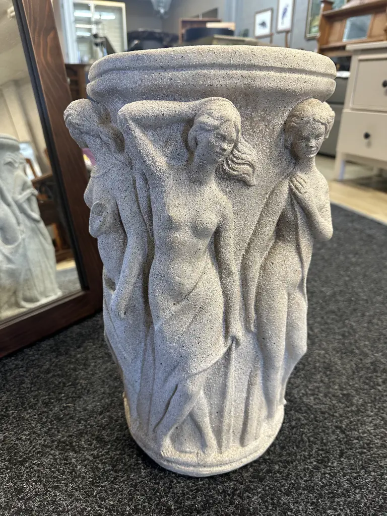 Greek Renaissance Aphrodite Raised Pattern Cast Concrete Umbrella Stand Planter. 48 x 30cm Image 1++