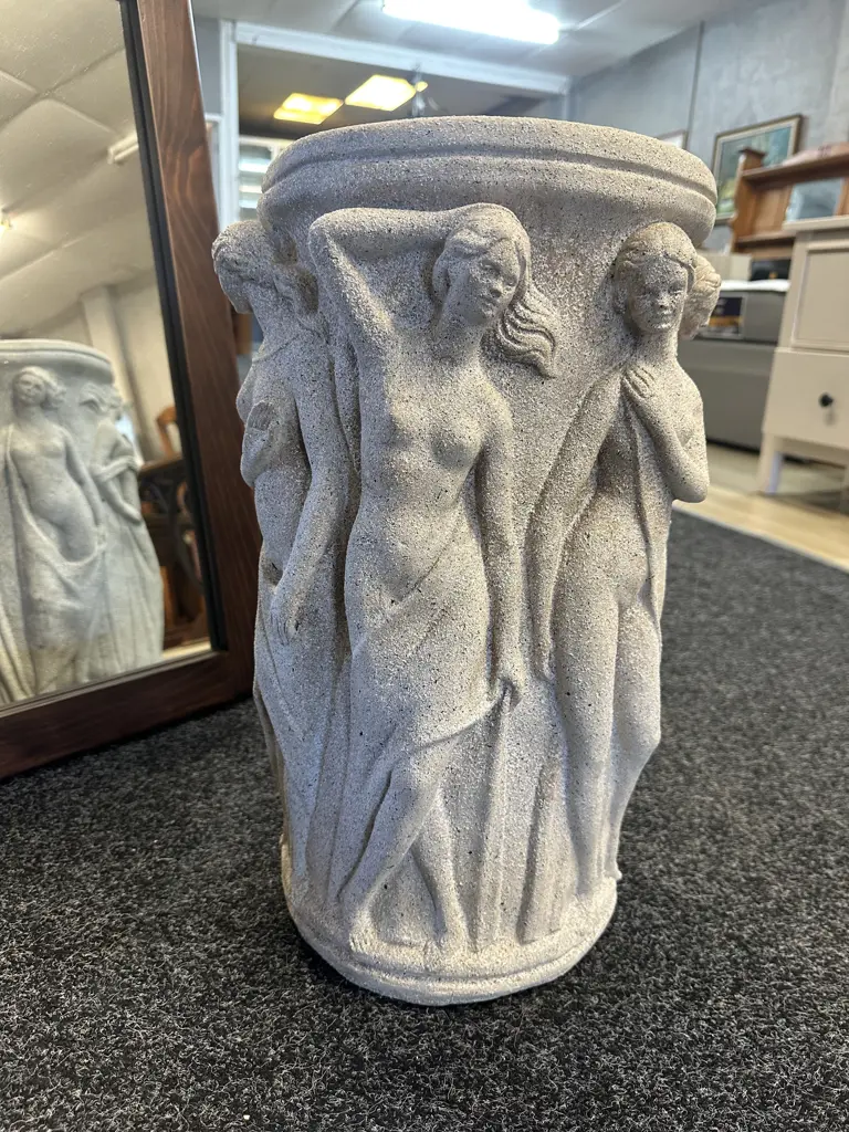 Greek Renaissance Aphrodite Raised Pattern Cast Concrete Umbrella Stand Planter. 48 x 30cm Image 1++