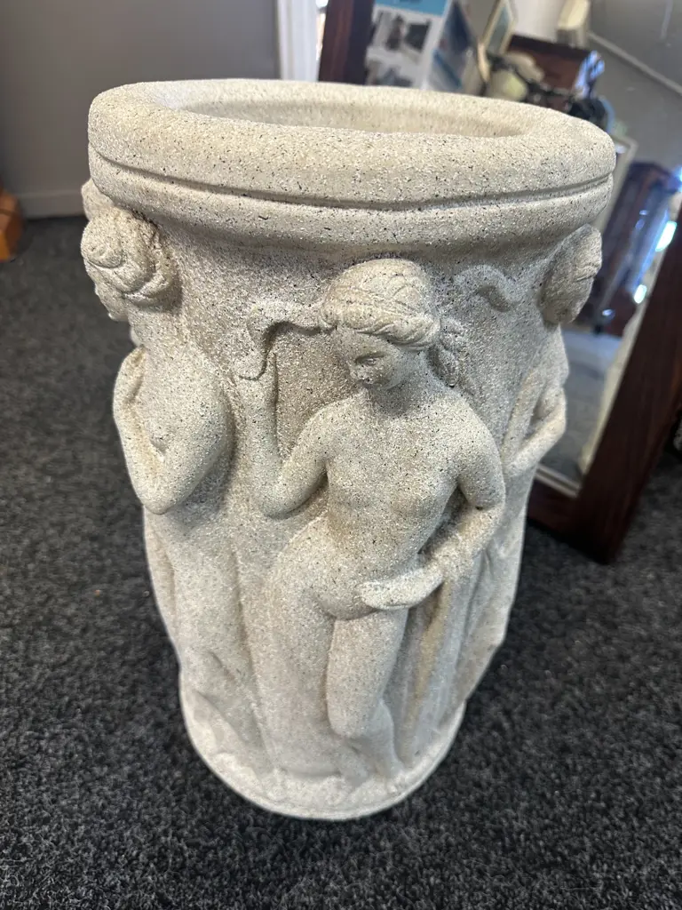 Greek Renaissance Aphrodite Raised Pattern Cast Concrete Umbrella Stand Planter. 48 x 30cm Image 1++