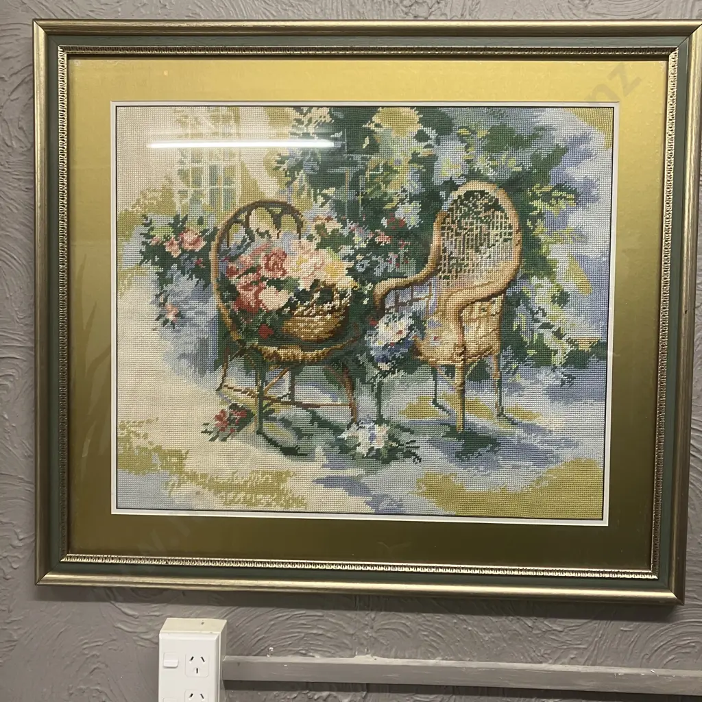 Framed Tapestry Garden Scene. 71 x 81cm Image 1++