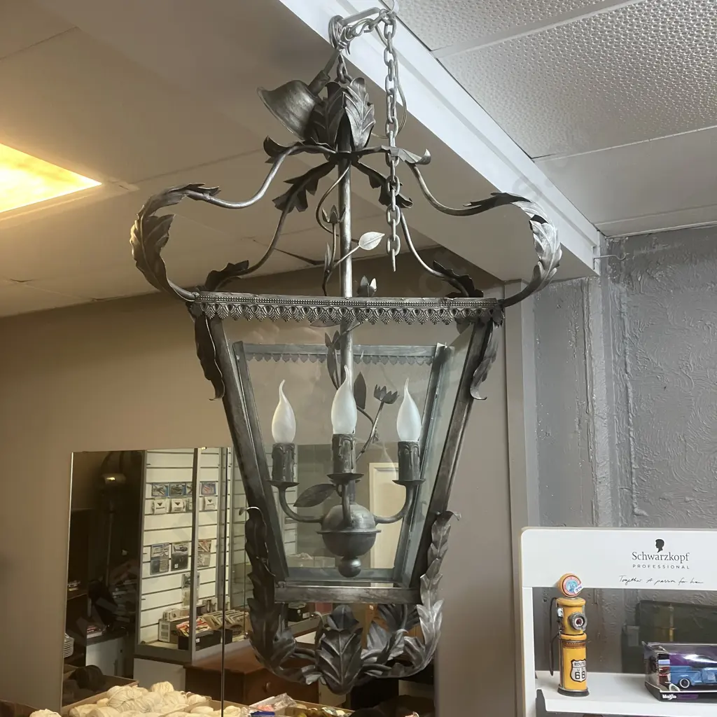 Large Bastide Chandelier Lantern, Brushed Silver Finish, 4 Lights, With Chain & Ceiling Rose. H90 W52 D52cm Image 1++