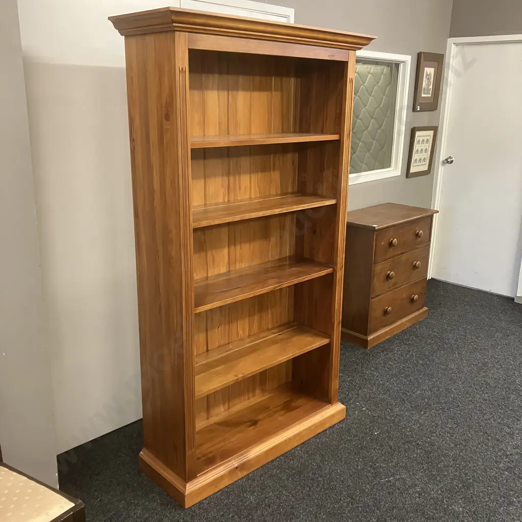 Woodpeckers Solid NZ Rimu Bookcase, T&G Back, 3 Adjustable Shelves,1 Fixed Shelf, Badged. H185 W106 D38cm Image 1++