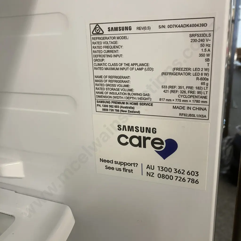 Samsung 533Litre French Door Fridge Freezer In EZ Clean Steel, Model SRF533DLS Image 1++