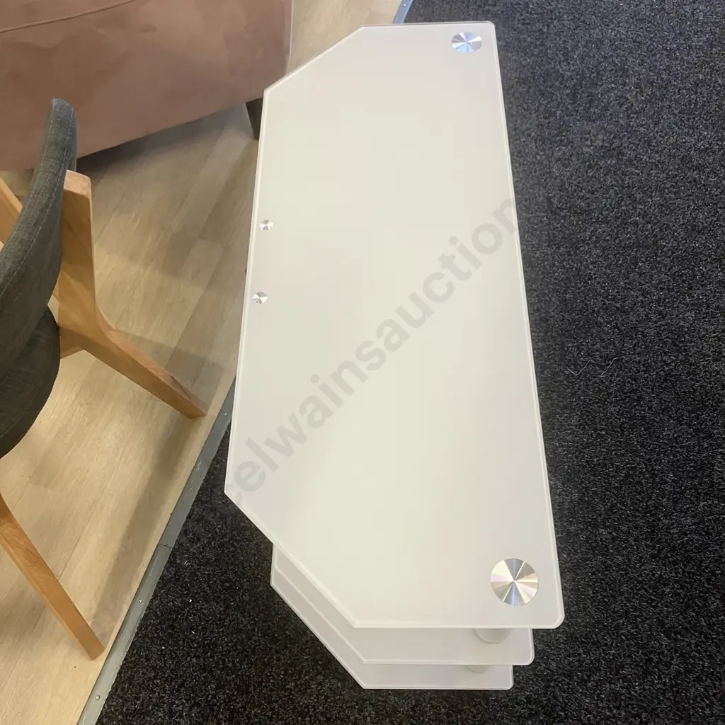White Glass 3 Tier TV Stand. H48 W100 D38cm Image 1++