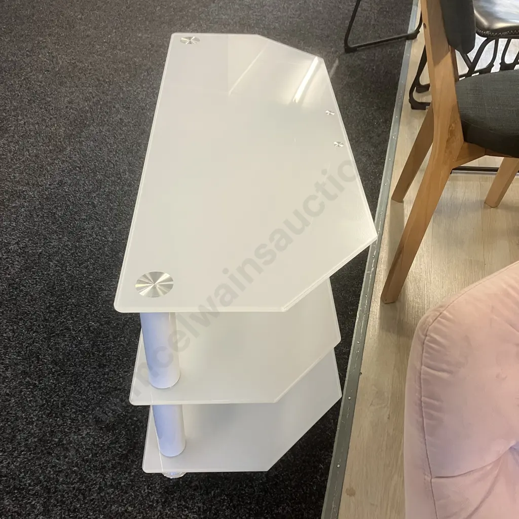 White Glass 3 Tier TV Stand. H48 W100 D38cm Image 1++