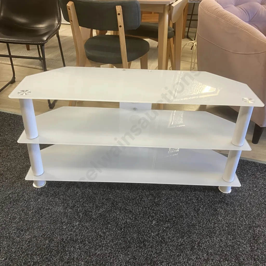 White Glass 3 Tier TV Stand. H48 W100 D38cm Image 1++